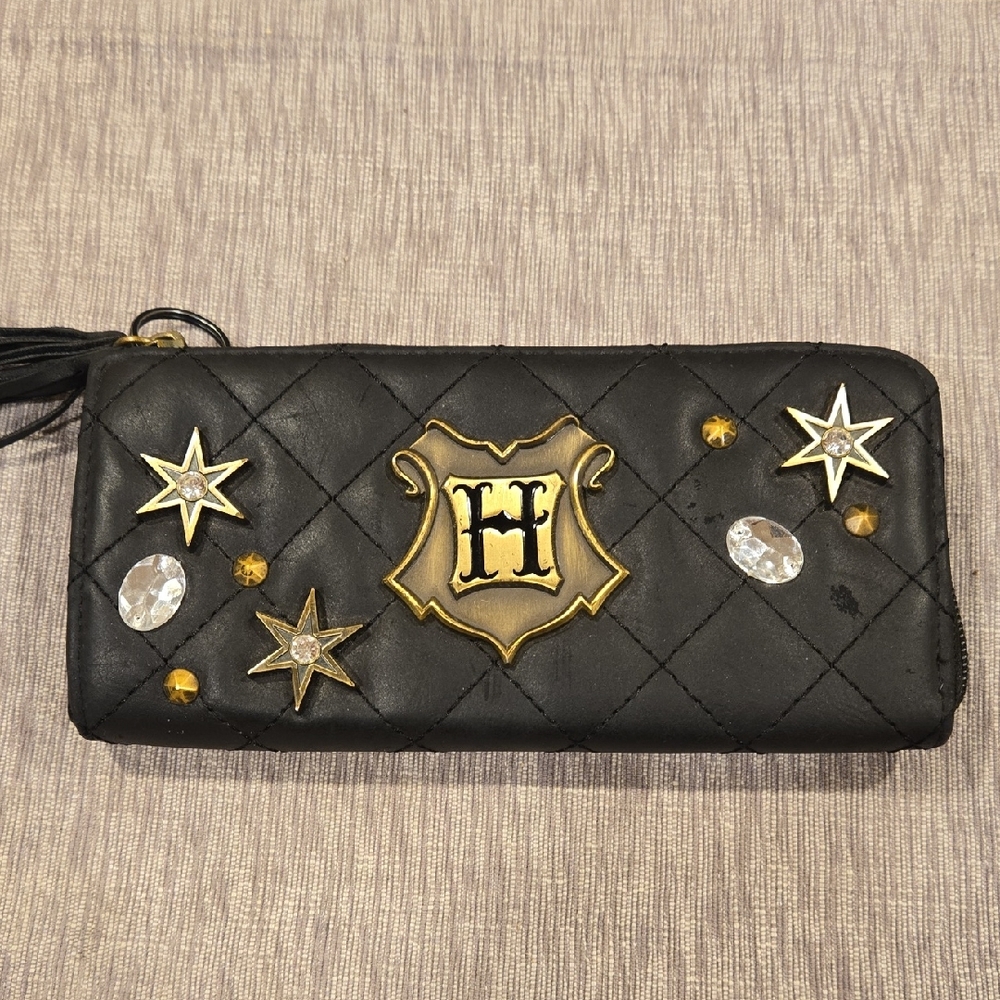 Harry Potter Black Quilted Wallet with Gold and Silver Accents